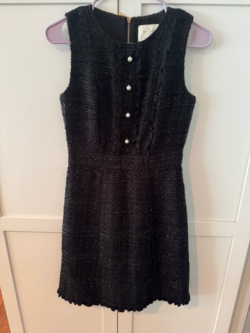 kate spade Black Tweed Pearl-Button Mini Dress
